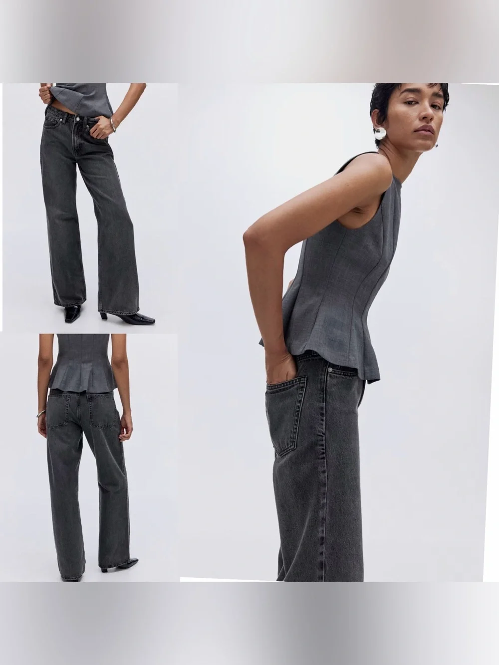 H&M Wide Leg High Waist Jeans‎ US 4 Gray Wash Full Length NWT
